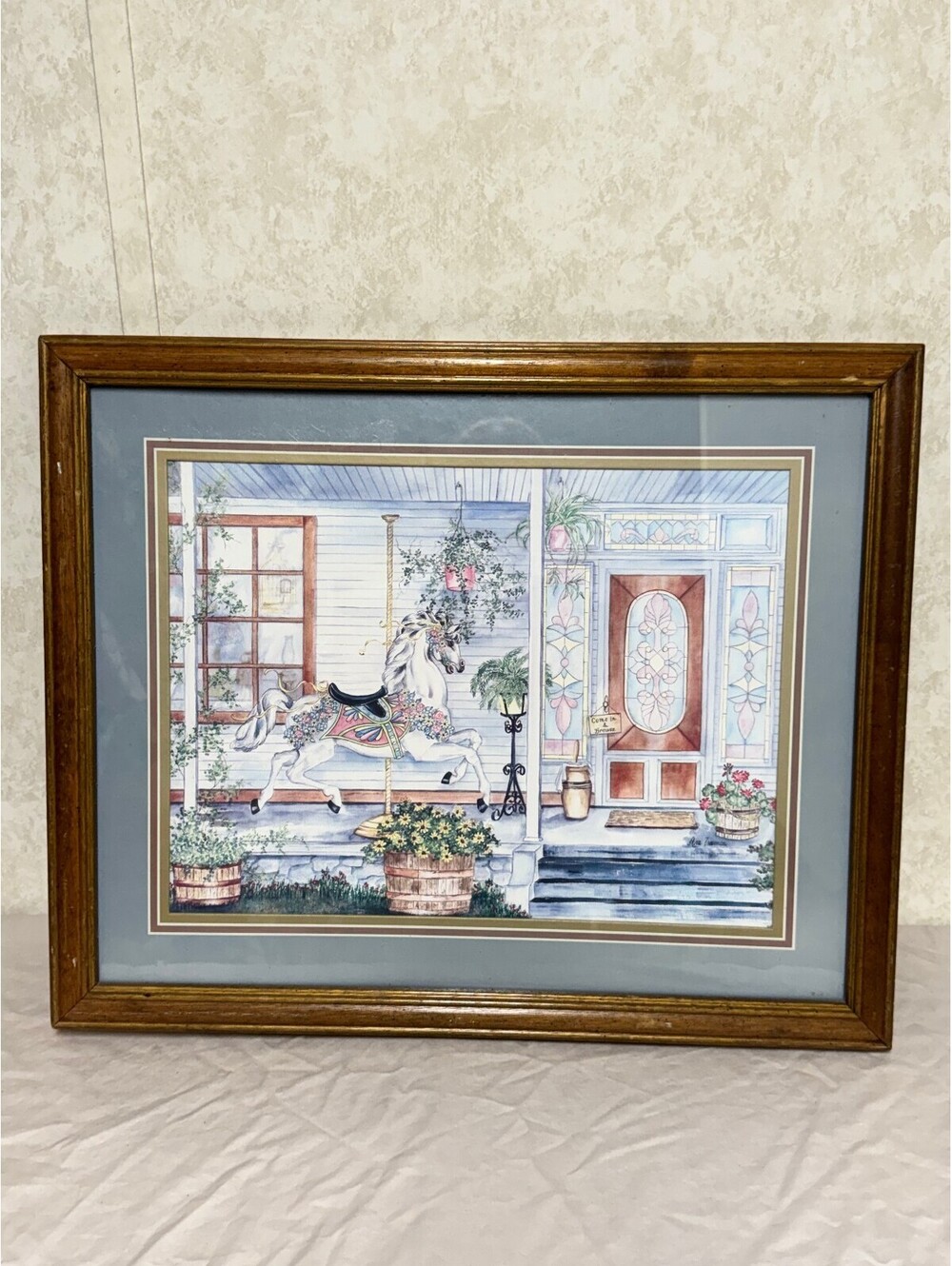 Ava Freeman Carousel Horse Porch Framed Print, Approx. 22 × 18